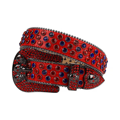 Skull Red Strap Rhinestone Belt