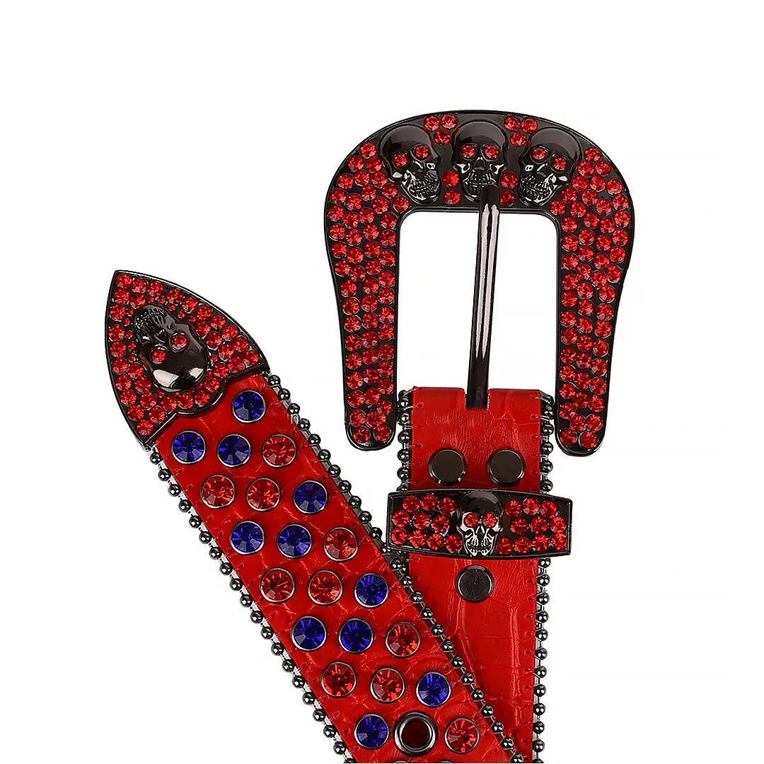 Skull Red Strap Rhinestone Belt