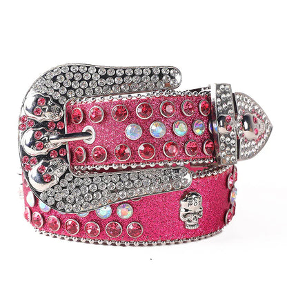 Pink Skull Buckle Studded Rhinestones