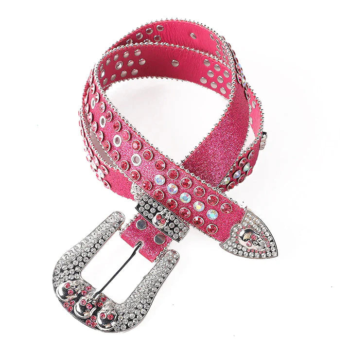 Pink Skull Buckle Studded Rhinestones