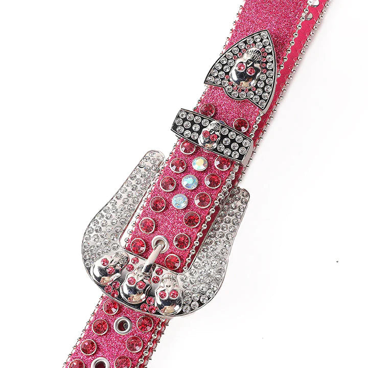 Pink Skull Buckle Studded Rhinestones