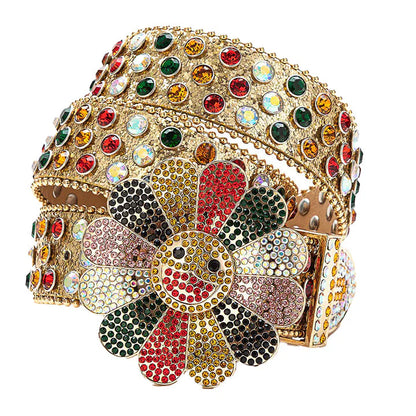 Flower Buckle Studded Rhinestones