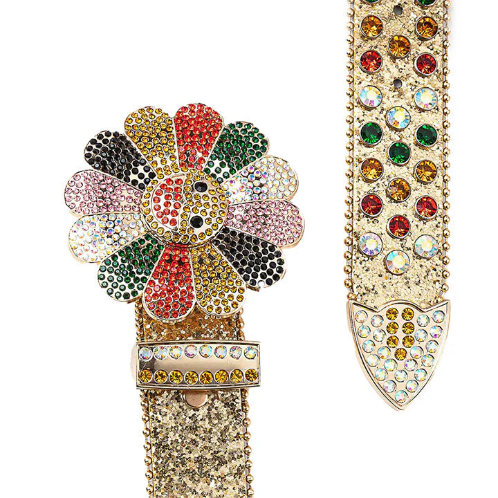 Flower Buckle Studded Rhinestones