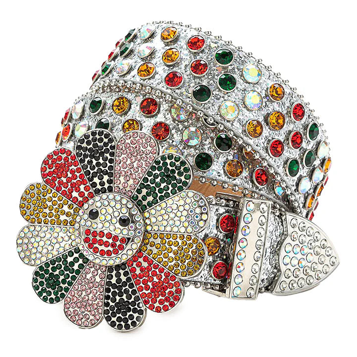 Flower Buckle Silver Rhinestones