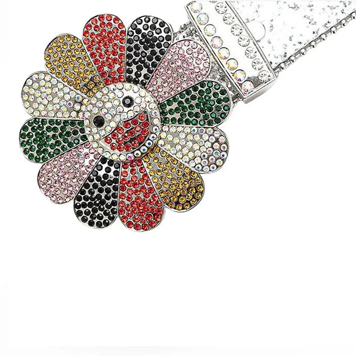 Flower Buckle Silver Rhinestones