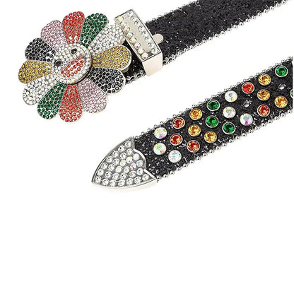 Flower Buckle Black Rhinestones