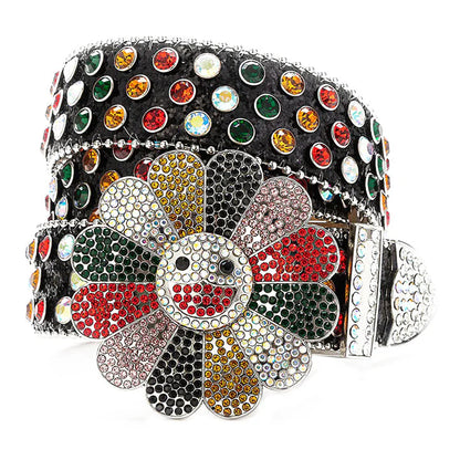 Flower Buckle Black Rhinestones