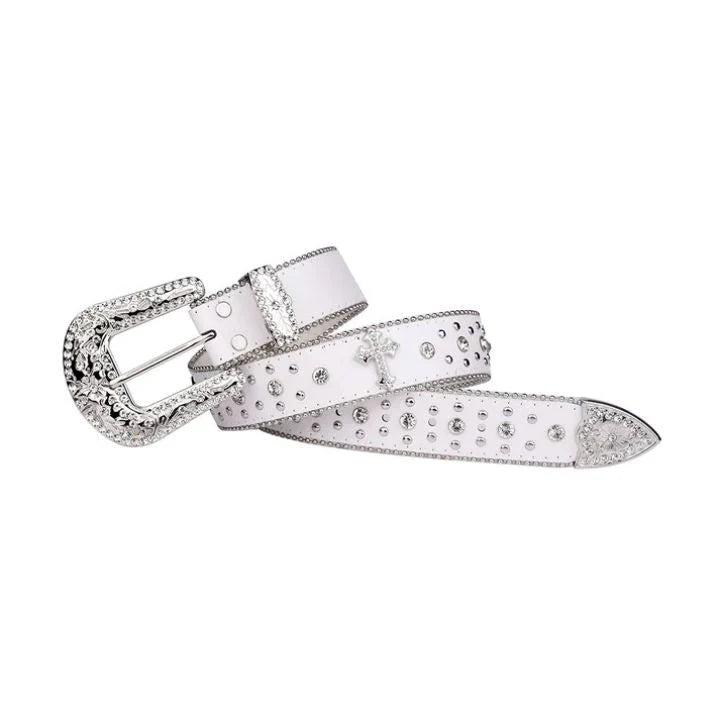 Engraved Strap with Rhinestones Belt