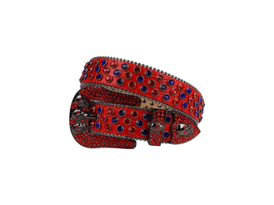 Skull Red Strap Rhinestone Belt