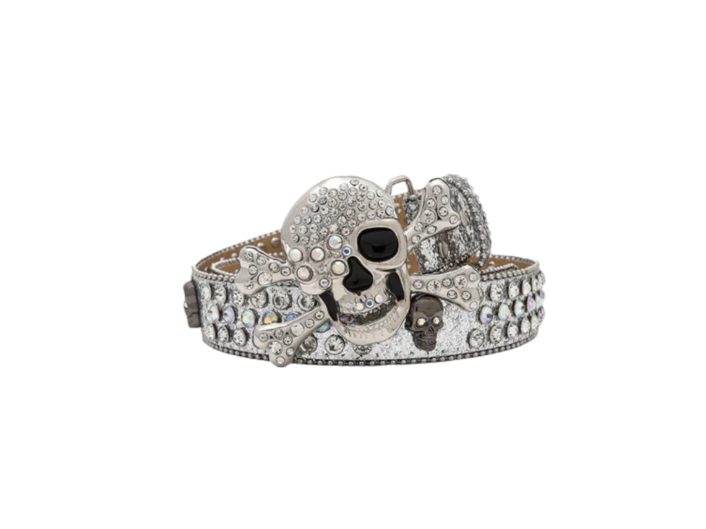 Skull Buckle Studded Rhinestone Belt