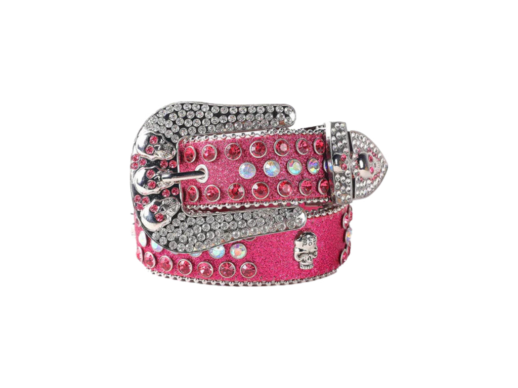 Pink Skull Buckle Studded Rhinestones