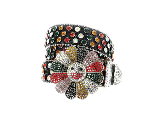 Flower Buckle Black Rhinestones