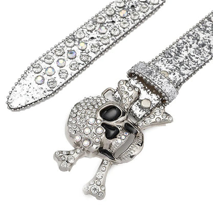 Skull Buckle Studded Rhinestone Belt